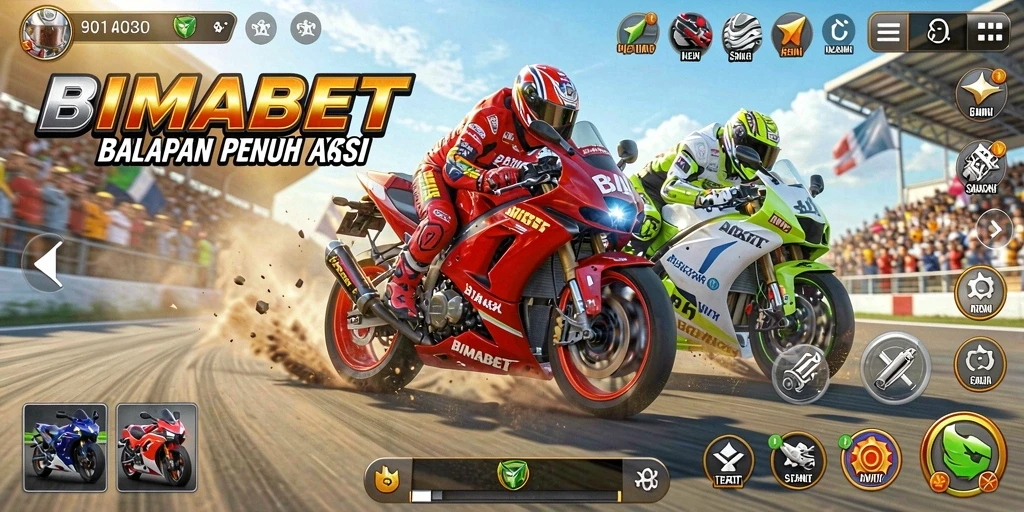 Screenshot dari gameplay balapan motor yang intens dan mengasyikkan.