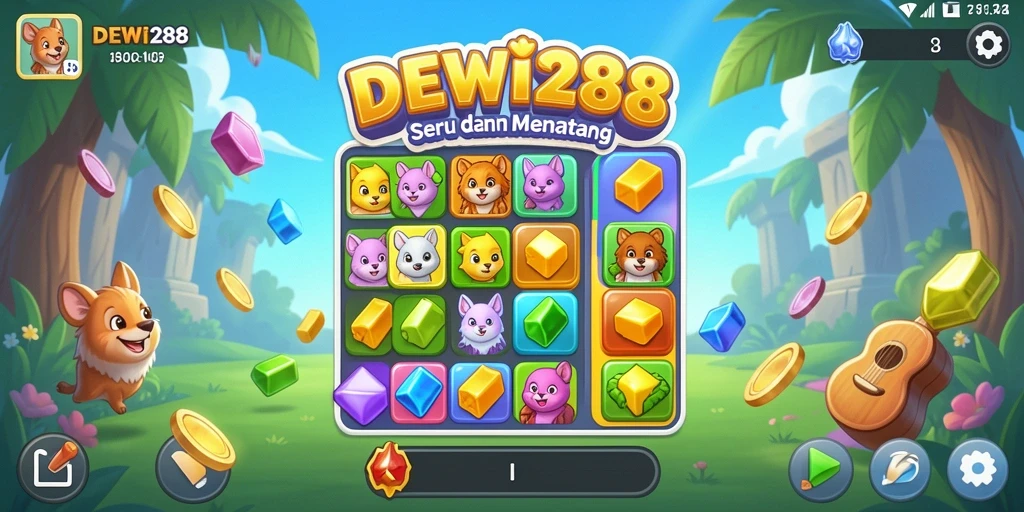 Gameplay seru DEWI288 dengan permata berwarna dan tantangan menarik.