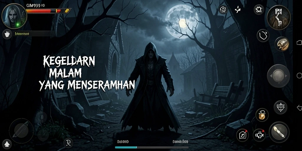 Screenshot gameplay GIM999 yang menunjukkan suasana menyeramkan.