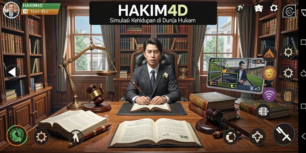 Screenshot gameplay HAKIM4D menampilkan suasana pengadilan yang realistis.