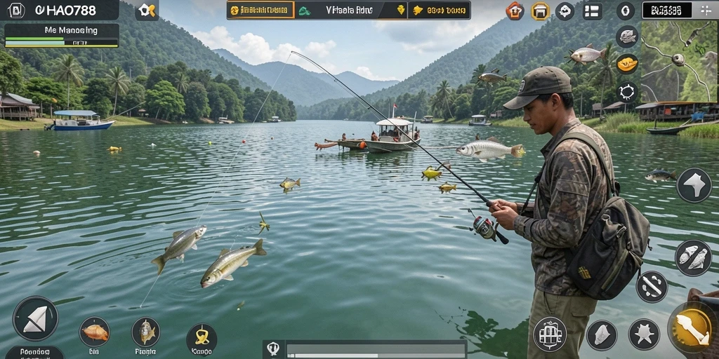 Screenshot gameplay HAO788 yang menunjukkan aksi memancing yang seru dan mendebarkan.