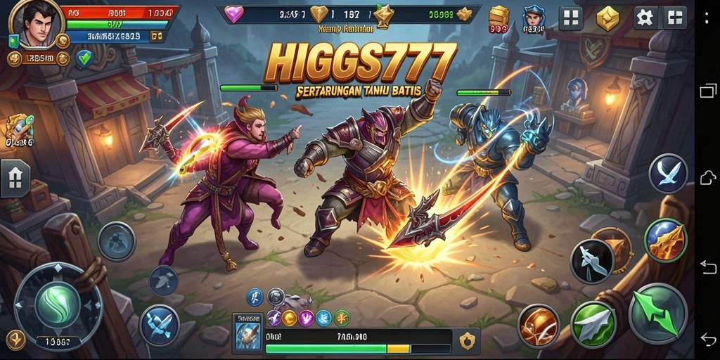 Screenshot gameplay HIGGS777 dengan pertarungan yang mendebarkan.
