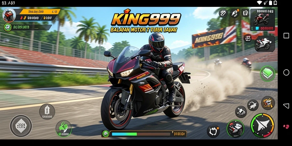 Screenshot KING999 menampilkan aksi balapan motor yang seru dan mendebarkan.