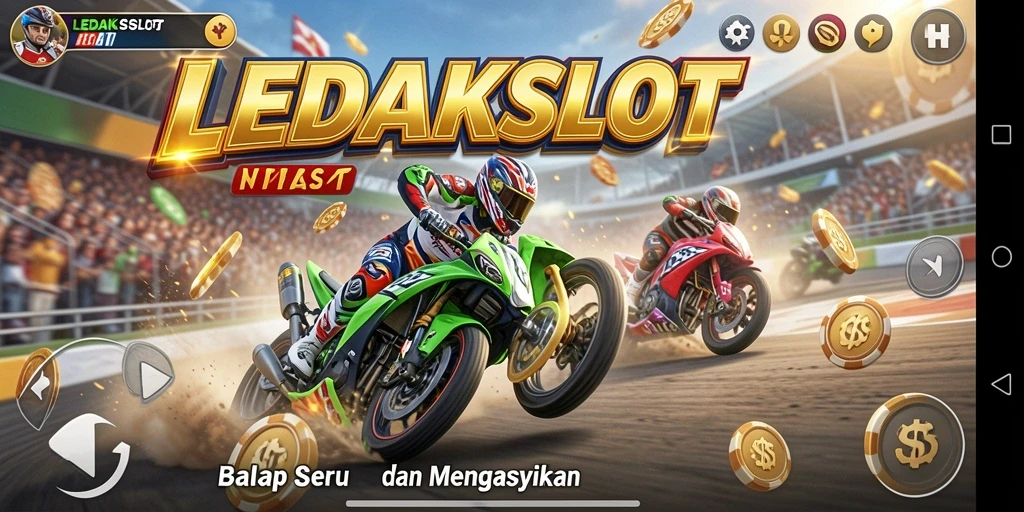 Tampilan gameplay LEDAKSLOT yang mendebarkan saat balapan seru.