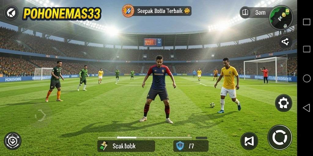 Tampilan gameplay seru di POHONEMAS33 dengan aksi sepak bola yang mendebarkan.