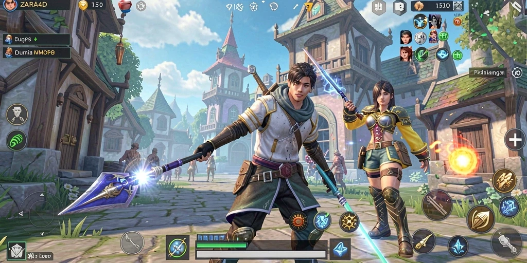 Screenshot utama ZARA4D menampilkan suasana pertarungan epik dalam dunia MMORPG.
